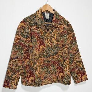 Vintage White Stag Tapestry Blazer Jacket Women Large Paisley Boho Whimsigoth
